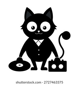Divertido dj gato tridimensional mezclando música aislado sobre fondo blanco limpio