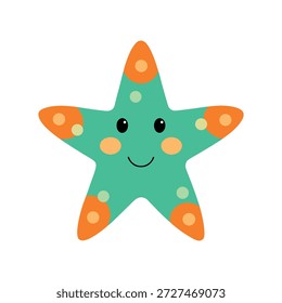 Engraçado estrela-do-mar tridimensional com rosto bonito e bolinhas no fundo branco