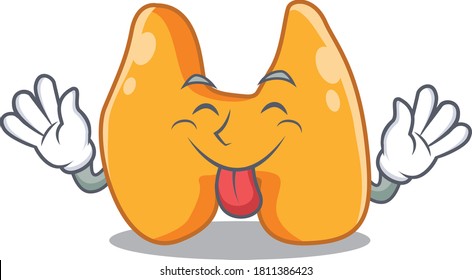 Funny thyroid cartoon design with tongue out face