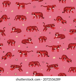 funny tiger african animals vector seamless pattern