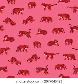 funny tiger african animals vector seamless pattern