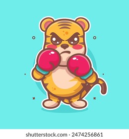 funny tiger animal character mascot playing boxing sport isolated cartoon