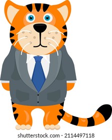 Funny tiger in a business suit. Vector illustration.