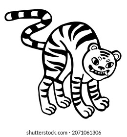 Funny tiger in a cartoon style. Isolated vector drawing.
