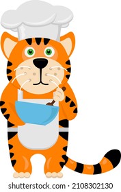 Funny tiger chef. Vector illustration.
