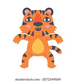 Funny Tiger Cub with Orange Fur and Stripes Standing Vector Illustration