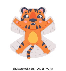 Funny Tiger Cub with Orange Fur and Stripes Making Snow Star Vector Illustration