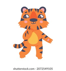 Funny Tiger Cub with Orange Fur and Stripes Standing Vector Illustration