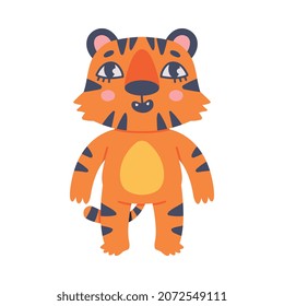 Funny Tiger Cub with Orange Fur and Stripes Standing Vector Illustration