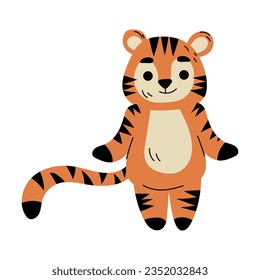 Funny Tiger Cub with Orange Fur and Stripes Standing Vector Illustration