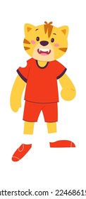 Funny tiger flat icon Football player in uniform. Vector illustration