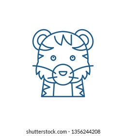 Funny tiger line icon concept. Funny tiger flat  vector symbol, sign, outline illustration.