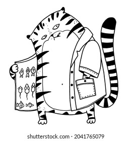 Funny Tiger Trader Vektorgrafik. Handgezeichnete Wildkatze für T-Shirts-Design, Taschen, Poster, Drucke, Karten Neues Jahr des Tigers 2022 Symbol