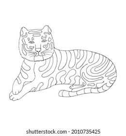 Funny tiger. Vector character in cartoon style. Hand drawn in doodle style. Isolated. Coloring pages for children and adults. Can be used in your projects in banners and posters and postcards