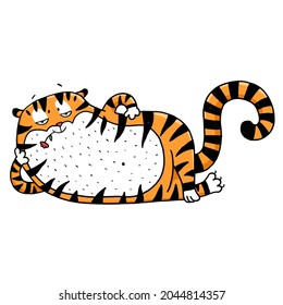 Funny Tiger vector illustration 2022 symbol. Hand drawn wild cat for t-shirts design, bags,  posters, prints, cards New year of tiger 