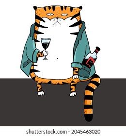 Funny Tiger vector illustration 2022 symbol. Hand drawn wild cat for t-shirts design, bags,  posters, prints, cards New year of tiger 