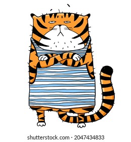 Funny Tiger Vektorgrafik 2022 Symbol. Handgezeichnete Wildkatze für T-Shirts-Design, Taschen, Poster, Drucke, Karten Neues Jahr des Tigers 