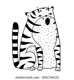 Funny Tiger vector illustration. Hand drawn wild cat for t-shirts design, bags,  posters, prints, cards, New year of tiger 2022 symbol