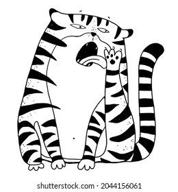 Funny Tiger vector illustration. Hand drawn wild cat for t-shirts design, bags,  posters, prints, cards New year of tiger 2022 symbol