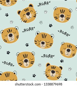 funny tigers seamlesss pattern, childish illustration for fabric,kids nursery,clothes.