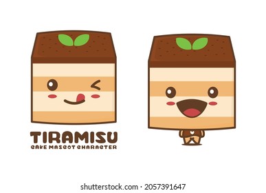 funny tiramisu cartoon mascot, sweet cake vector illustration, suitable for logos, packaging labels, stickers, etc.