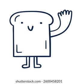 Funny toast character. Outline vector hand drawn illustration on white background.