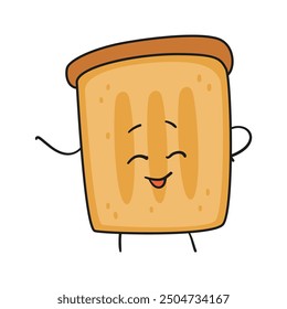 Funny toast kawaii character illustration with outline isolated on white.