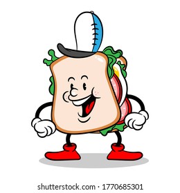 Funny Toast Mascot Characters wearing cap, healthy food for breakfast cartoon vector