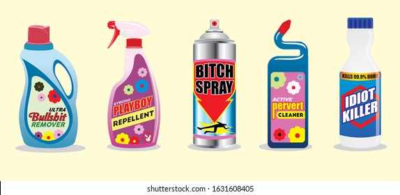 funny toilet cleaner, repellent, remover vector illustration