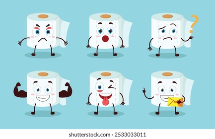 funny toilet paper cartoon with different expressions character vector illustration