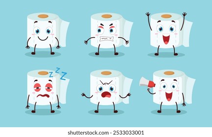 funny toilet paper cartoon with many expressions vector illustration