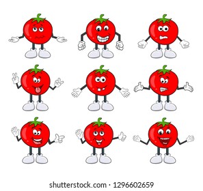 Funny tomato character set cartoon design isolated on white background