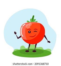 Funny tomato character. Vector illustration in cartoon style for children.