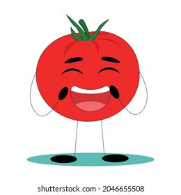 Funny tomato. Tomato with funny face. Flat vector illustration.