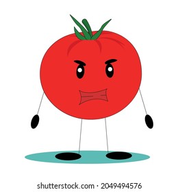 Funny tomato. Tomato with funny face. Flat vector illustration.