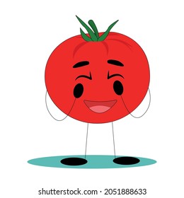 Funny tomato. Tomato with funny face. Flat vector illustration.