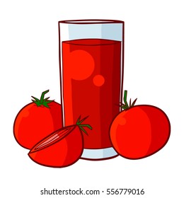 Funny tomato juice with tomatoes around it - vector.