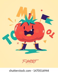 Funny tomato. Prints on T-shirts, sweatshirts, cases for mobile phones, souvenirs. Isolated vector illustration