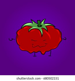 funny  tomato  in the purple background vector illustration