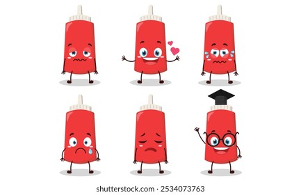 funny tomato sauce cartoon character with different pose activity design illustration