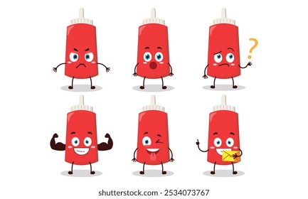 funny tomato sauce cartoon with different expressions character design illustration