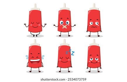 funny tomato sauce cartoon with various expressions design illustration