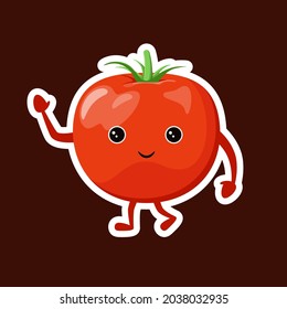 Funny tomato sticker. Cute vegetable in cartoon style.