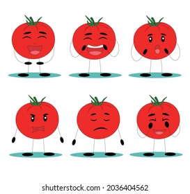 Funny tomatoes. Tomatoes with funny faces. Flat vector illustration