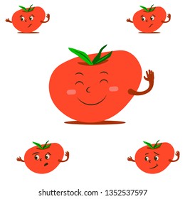Funny Tomatoes vegetables with different facial expressions on white background, vector
