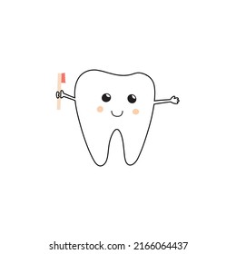 Diente divertida con ilustración vectorial dibujada a mano de pincel. Aislado sobre fondo blanco