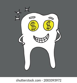 Funny tooth character. With caries and without caries, smiling and crying. Vector illustration. Isolated. Flat cartoon style. Suitable for landing page, banner, flyer, coloring for kids and adults