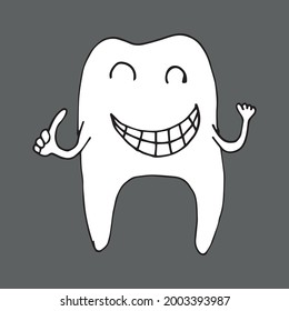 Funny tooth character. With caries and without caries, smiling and crying. Vector illustration. Isolated. Flat cartoon style. Suitable for landing page, banner, flyer, coloring for kids and adults