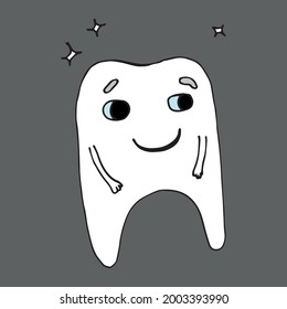 Funny tooth character. With caries and without caries, smiling and crying. Vector illustration. Isolated. Flat cartoon style. Suitable for landing page, banner, flyer, coloring for kids and adults