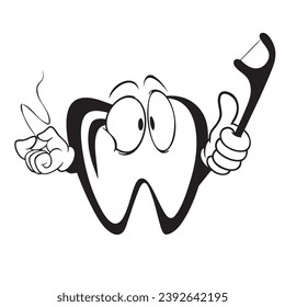 Diente gracioso con hilo dental